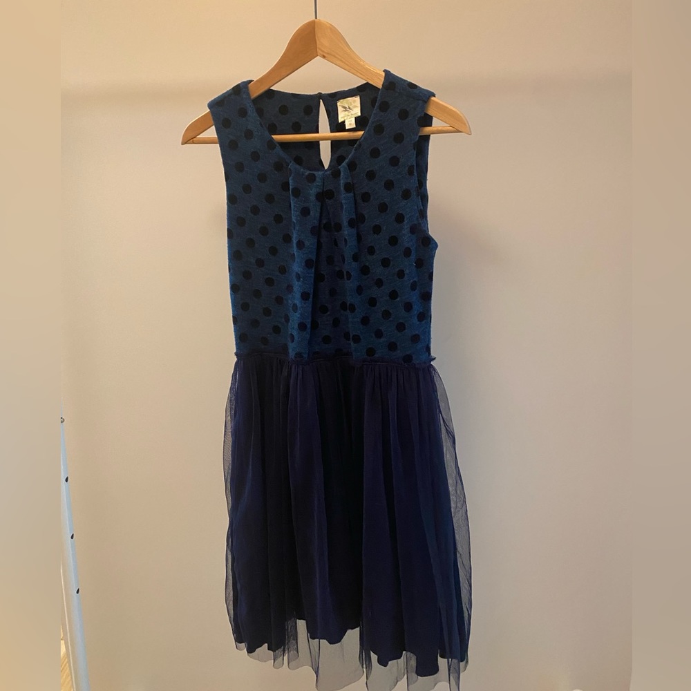 Anthropologie navy blue polka dot tule Dress M